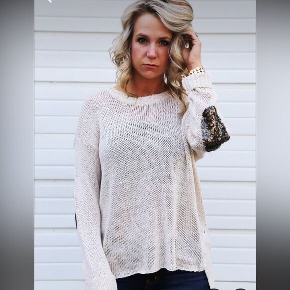 Tobi Cream Sweater with Elbow Detail - Picture 12 of 12